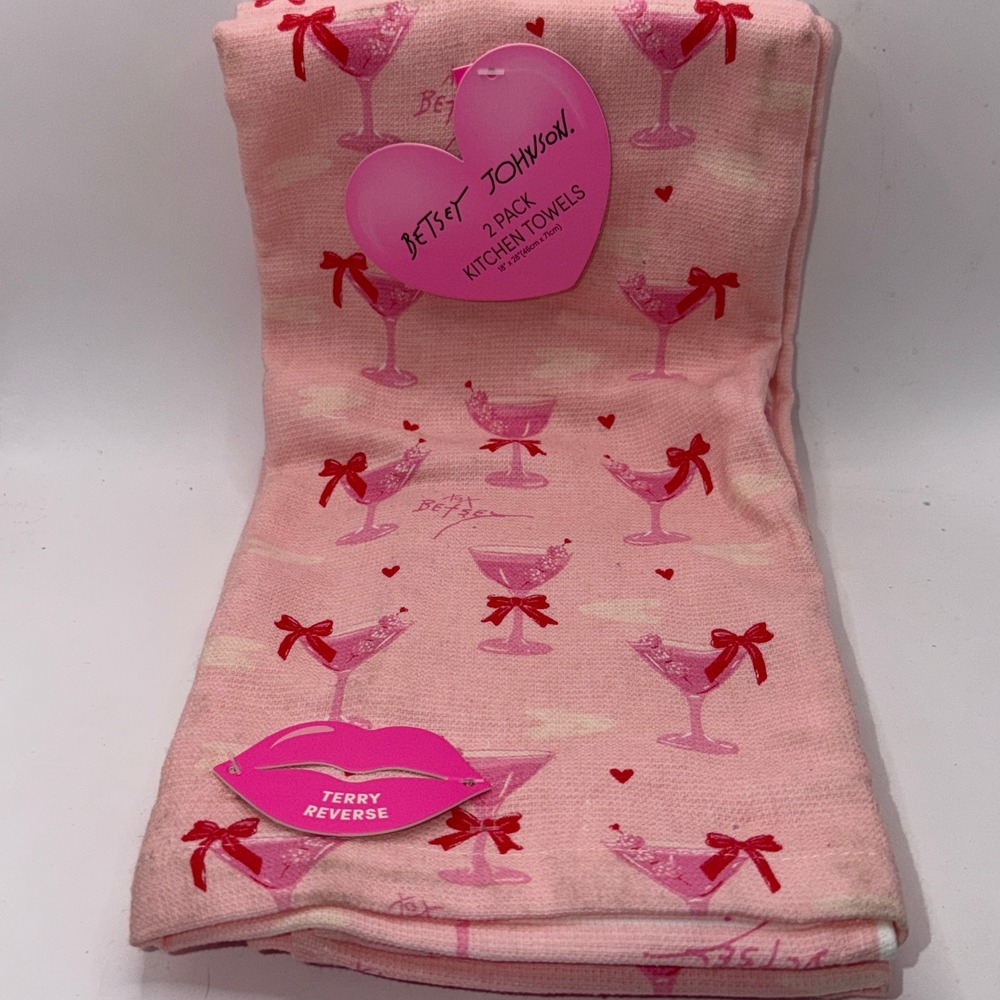 Betsey Johnson 18x28 Pink Martini Bow Hearts Coquette Girly Kitsch Home Decor